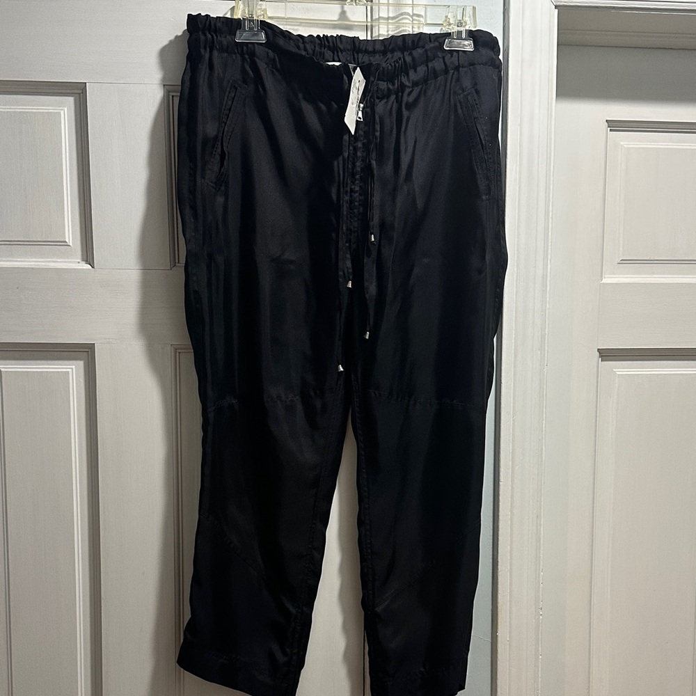 Behnaz Sarafpour Black Silk Drawstring Casual Pants
